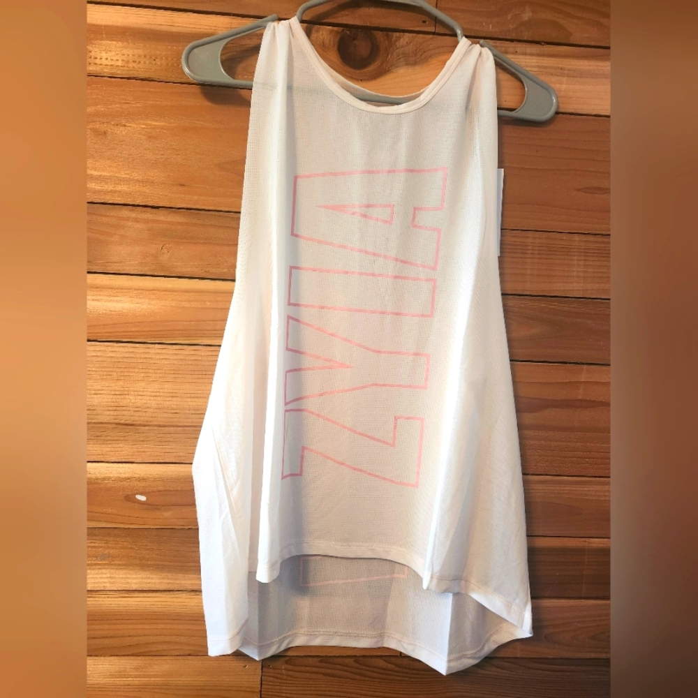 Zyia White Tank Top with Pink Logo Size XXL